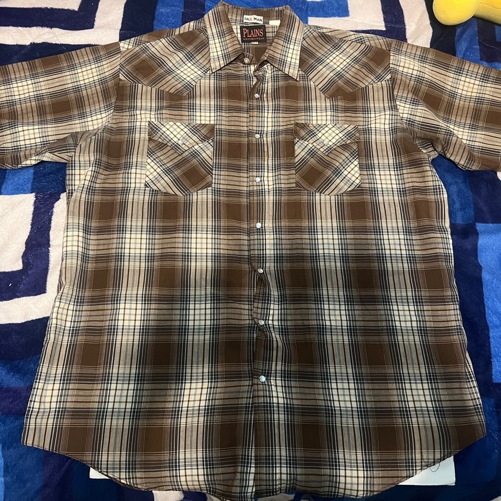 Plains Western Wear  Short Sleeve Pearl Snap Button Shirt Size XL Tall Man